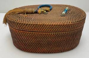 Antique Chinese Rattan Basket 4 x 7 x 10