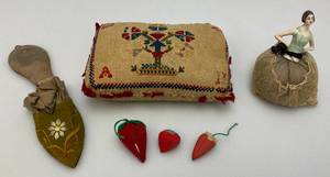 Misc. Antique Pin Cushions Including One Needle Point And More