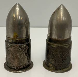Pair Of WWI Bullet Shell Salt & Pepper Shakers Camp Hancock Augusta Ga 3