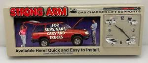 Vintage Man Cave Collectible Strong Arm Gas Charged Lift Supports Sign And Clock (Needs Repair) 12 12 x 32 12