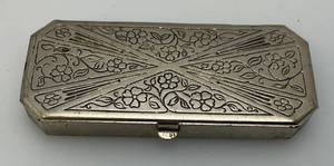 Vintage DOUCETTE Silvertone Art Deco Style Small Hinged TinTrinket Box 1 x 2 12