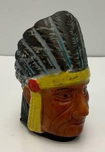 Vintage 1930s-40s Native American Chief Ceramic Toothpick HolderMatch Safe 2 x 2 12 x 3 12