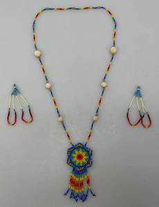Vintage Native American Beaded Necklace And Earrings