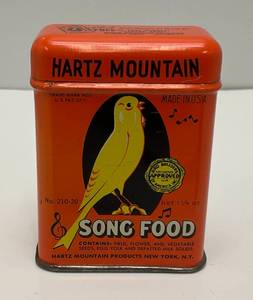 Vintage Collectible Mid-Century HARTZ MOUNTAIN Song Food Tin (Very Nice Condition)