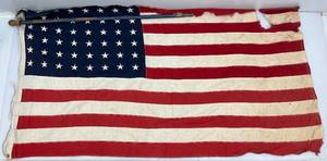 Vintage 48 Star Flag 32 x 56 Rips And Tears Present