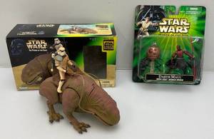 Misc. Collectible STAR WARS Power Of The Jedi Darth vMaul With Sith Attack Droid (New Old Stock) & The Power Of The Force Dewback And Sandtrooper Action Figures (Open Box Missing Weapons)