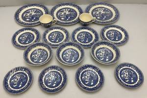 Vintage Churchill China England Blue Willow Dinnerware