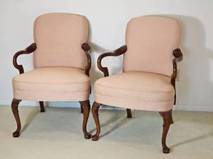 Elegant Queen Anne Armchairs with Petal Upholstery