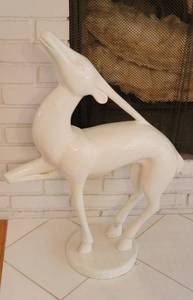 Large Art Deco Style White Ceramic Gazelle Sculpture