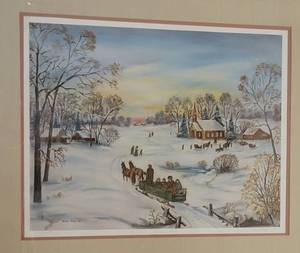 Folk Art Print Evening Services of Long Ago by Artist Mamie Falk  346580