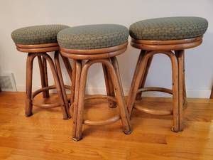 Vintage Rattan Counter Stools  Set of 3