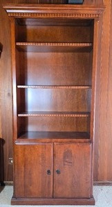 Tall Wooden Bookcase Cabinet with Adjustable Shelving and Lower Storage