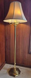 Classic Brass Floor Lamp with Dual Light Sockets and Tapered Shade