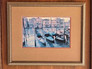 Framed Venetian Waterfront Scene with Gondolas and Architectural Views C