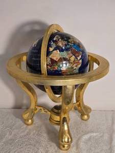 Gemstone Inlay Globe with Brass Stand