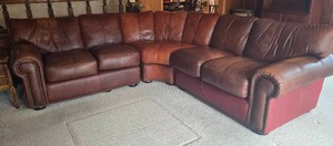 Brown Leather Sectional Sofa with Nailhead Trim