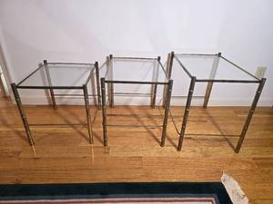 Set of Three Glass Top Nesting Tables with Metal Frames