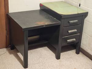 Compact Black Writing Desk with Attached Three Drawer Cabinet