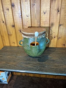 Handmade Pottery Drum w Mallet  Folk Art Percussion Piece