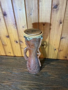 Carved Hand Drum with Tribal Style Design