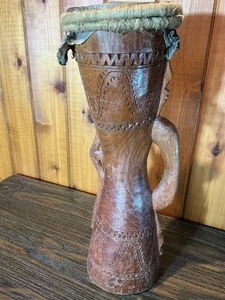 Carved Hand Drum with Tribal Style Design