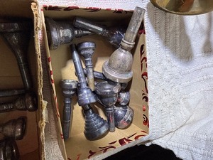 Vintage Brass Instrument Lot  Boy Scouts Bugle, Trumpet & Large Mouthpiece Collection  Vincent Bach, Schilke  More