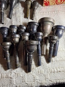 Vintage Brass Instrument Lot  Boy Scouts Bugle, Trumpet & Large Mouthpiece Collection  Vincent Bach, Schilke  More
