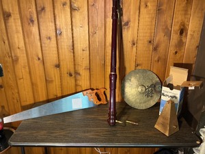 Vintage Musical & Tool Lot  Disston Musical Saw, Recorder, Gong, Metronome