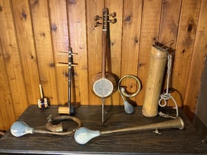 Vintage Folk Musical Instrument Lot  String Instrument, Horns, Asian Instruments & More