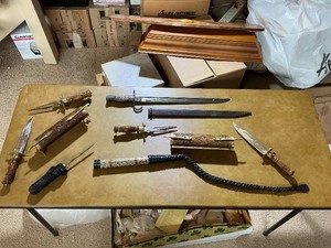 Vintage Knife & Carving Set Lot  Decorative Daggers, Fork Sets & Bayonet