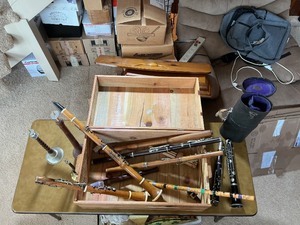 Vintage Woodwind Instrument Lot  Clarinets, Flutes, Recorders in Wooden Box