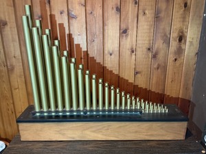 Mid Century Modern Tube Sculpture  Metal Pipe SoundLight Art on Wood Base