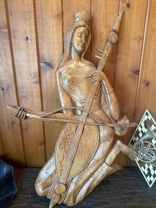 Large Hand Carved Wood Musician Sculpture  Wood Instrument Wall Plaques (3pc Dcor Lot)