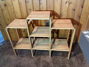 Multi-Tier Wooden Slatted Plant Stand  Display Shelf Set