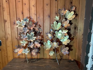 Pair of Mid-Century Style Metal Leaf Wall Art Sculptures  Torch Patina Finish