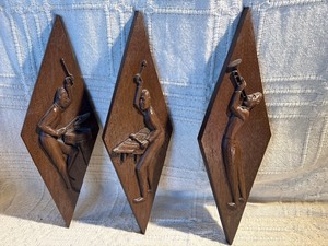 Vintage Burwood Jazz Wall Art Set (3pc)  Mid Century Arabesque Wood Musicians