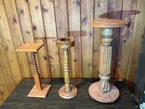 Set of 3 Vintage Wooden Pedestals  Candle Stands  Decorative Display Columns