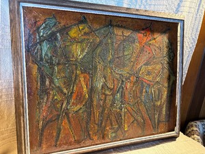 Large Mid-Century Modern Abstract Oil Painting  Heavy Texture  Impasto  Signed  Framed