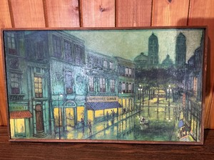 Vintage Framed Signed Paris Street Scene Painting  Textured Impressionist Cityscape
