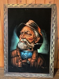 Vintage Signed Portrait Painting  Bearded Sailor w Pipe  Framed Artwork