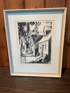 Framed Earl Gross Lithograph Burlington, Vermont 1857  Story & Clark Pianos Centennial Print
