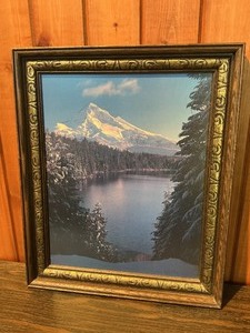 Framed Mountain Lake Landscape Print in Ornate Wood Frame