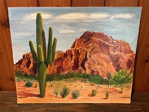 Original Desert Landscape Painting  Superstition Mountain, Mesa Arizona  Signed