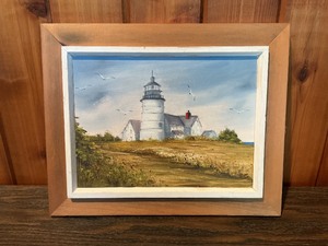 Framed Lighthouse Coastal Painting  Dot Jernas Lighthouse Gallery, Massachusetts