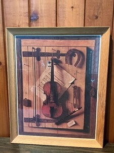 Framed Violin Still Life Print  Rustic Musical Instruments Wall Art