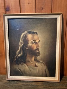 Framed Portrait of Jesus Christ Print  Warner Sallman Style Religious Art