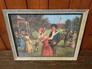 Vintage Patriotic Park Scene Print  Civil War Era Bandstand & Couple  Framed