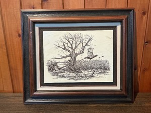 Framed Pheasant Hunting Scene Print  Black & White Wildlife Artwork  Signed & Numbered