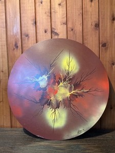 Signed Abstract Round Panel Painting  Mid-Century Modern Style  Mancini