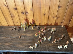 Vintage Hand-Carved Wooden Camel & Caravan Figurine Lot  Miniature Animals